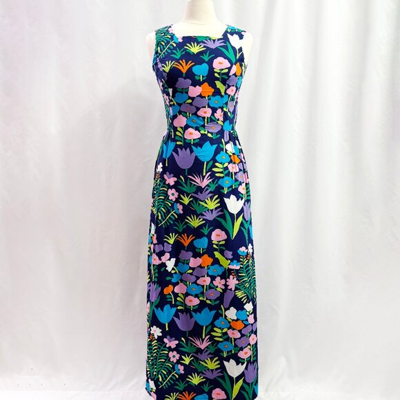 Vintage sleeveless navy floral maxi dress with bold pattern - fits like s/m - Picture 1 of 6